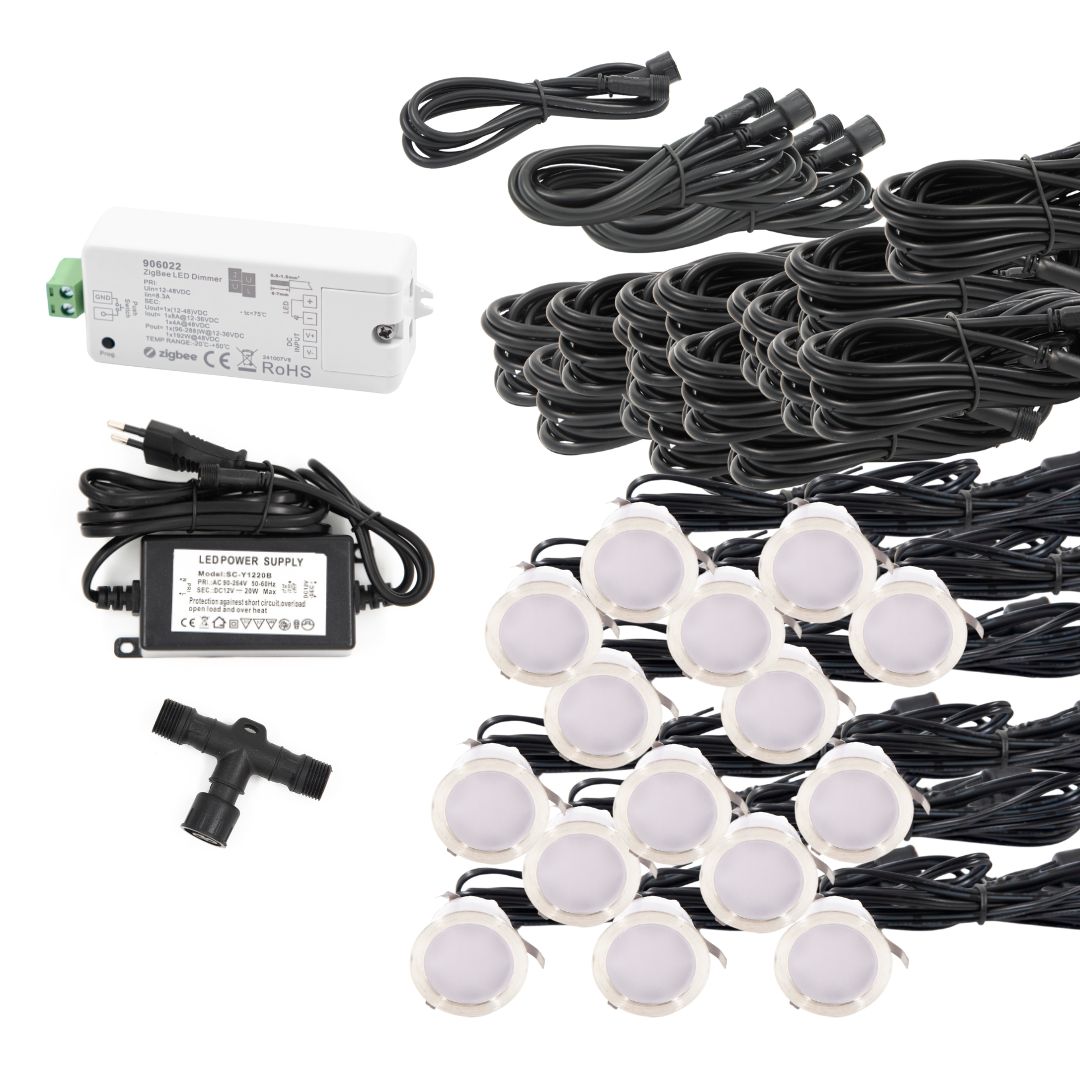 Cosmos i rustfrit stål - 15 stk Indbygningsspot samlet kit/Zigbee -