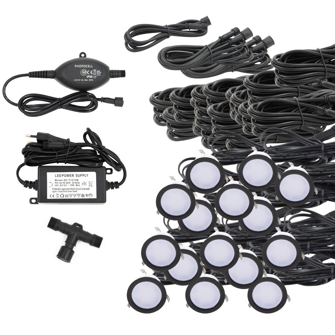 Indbygningsspot samlet kit/Skumringsrelæ - Cosmos i sort - 15 stk