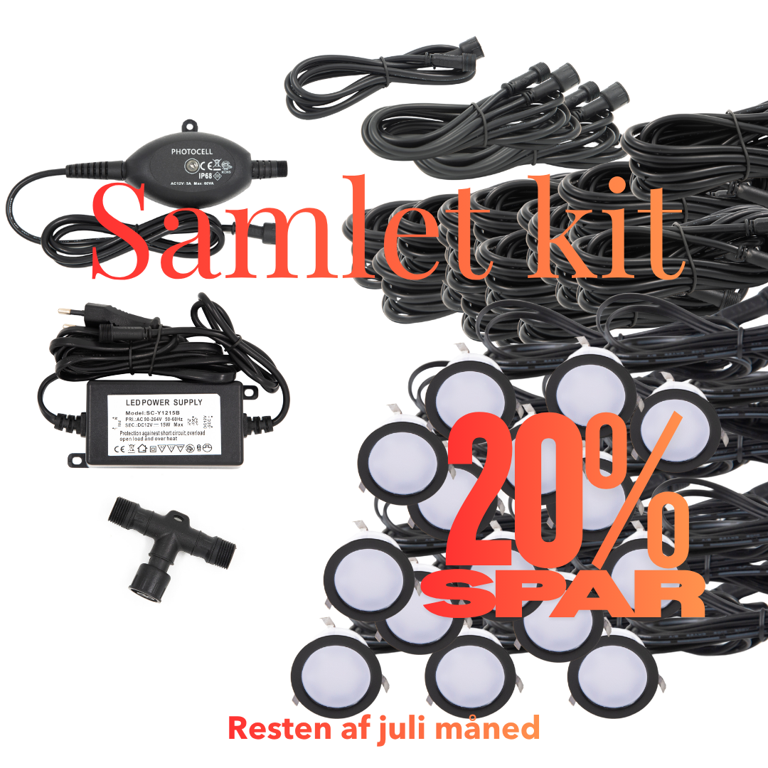 Cosmos i sort - 15 stk Indbygningsspot samlet kit/Skumringsrelæ -