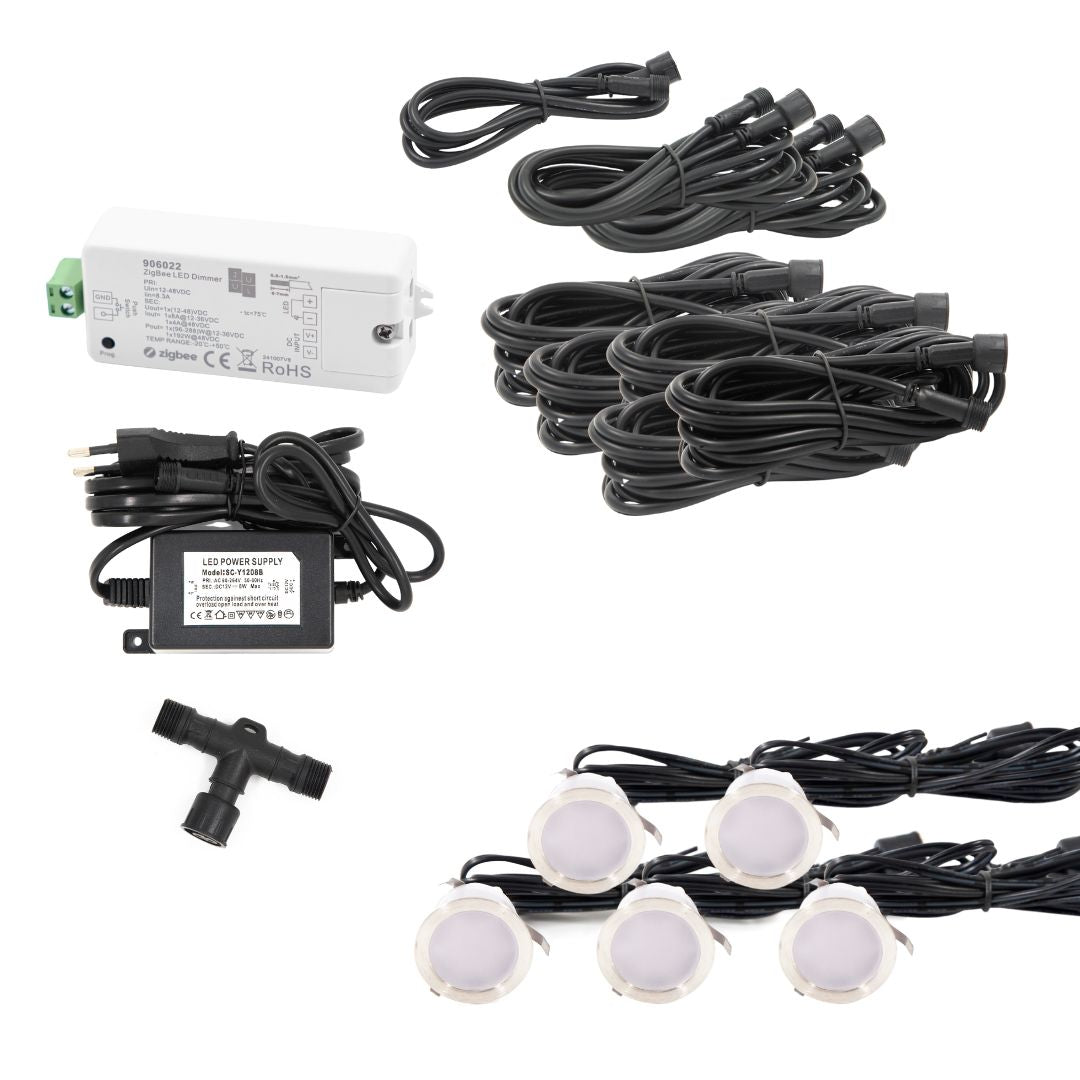Cosmos i rustfrit stål - 5 stk Indbygningsspot samlet kit/Zigbee -