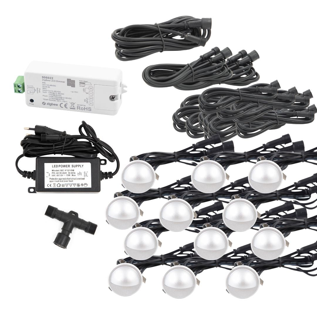 Saga i sølvfarvet look - 12 stk Indbygningsspot samlet kit/Zigbee