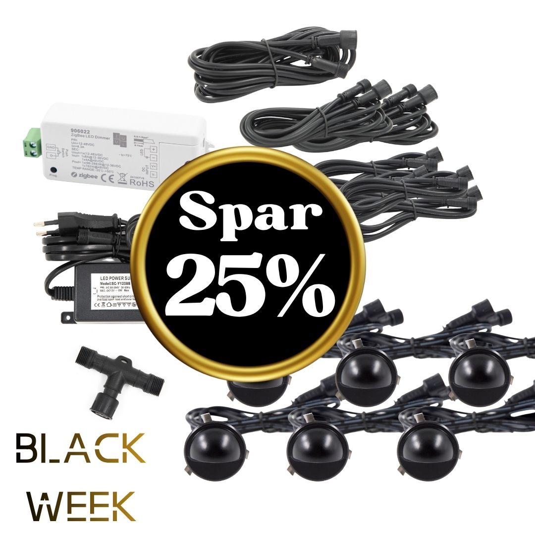 BLACK WEEK - Indbygningsspot samlet kit/Zigbee - Saga i sort - 6 stk