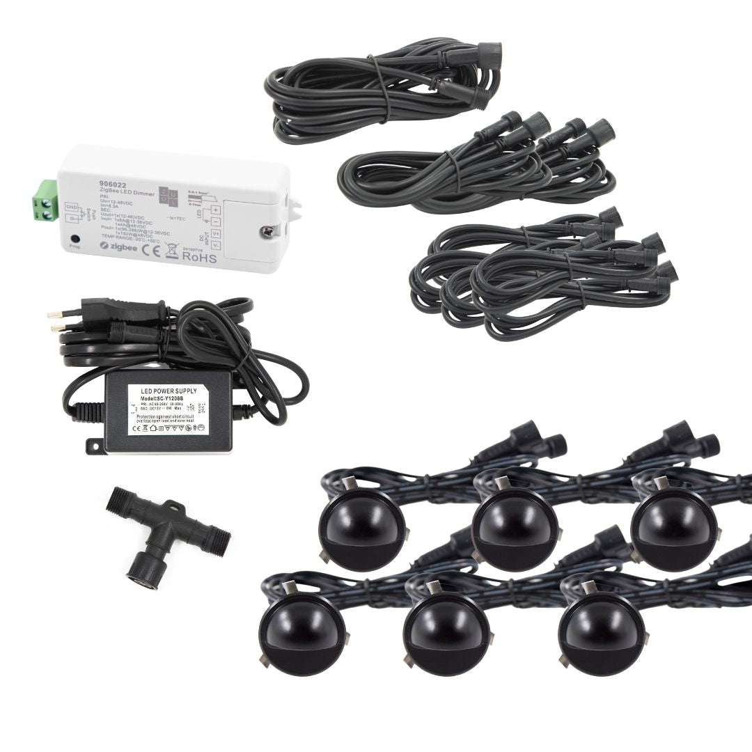 Saga i sort - 6 stk Indbygningsspot samlet kit/Zigbee