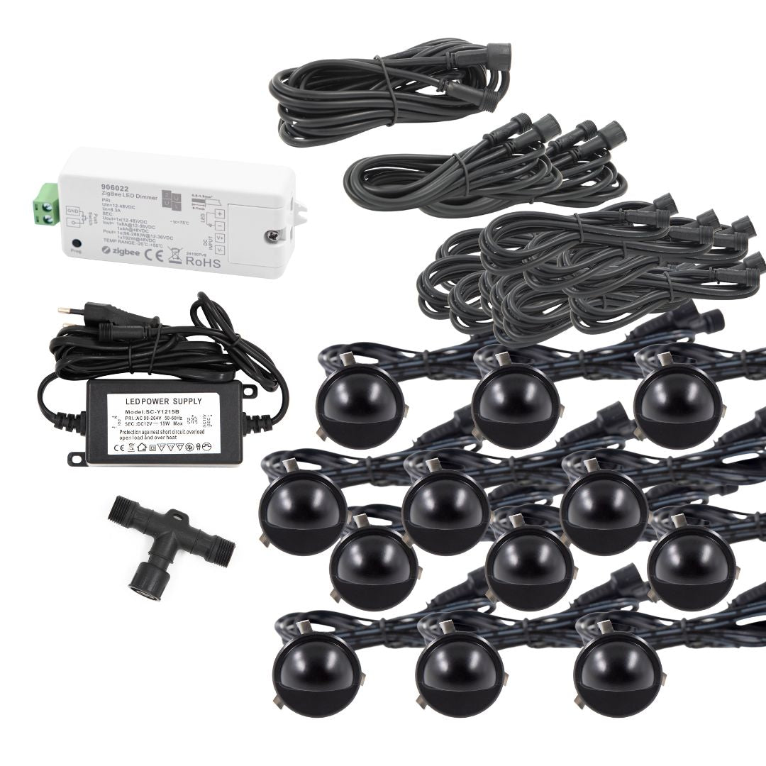 Saga i sort - 12 stk Indbygningsspot samlet kit/Zigbee