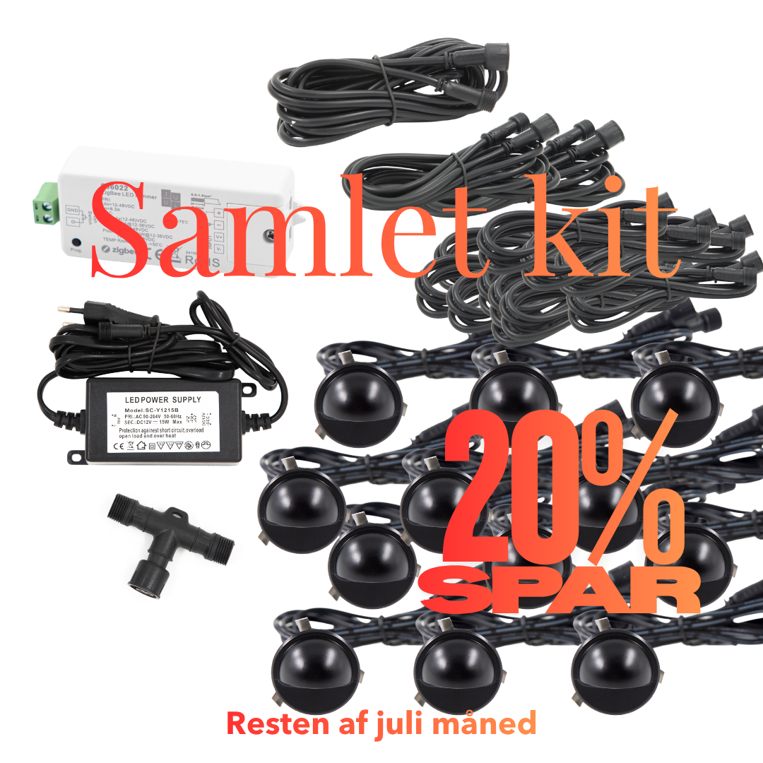 Saga i sort - 12 stk Indbygningsspot samlet kit/Zigbee