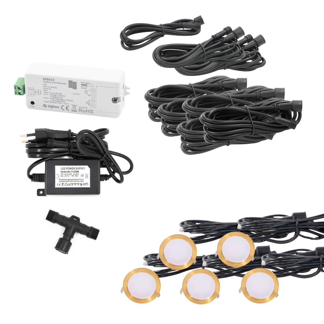 Indbygningsspot samlet kit/Zigbee - Cosmos i messing - 5 stk