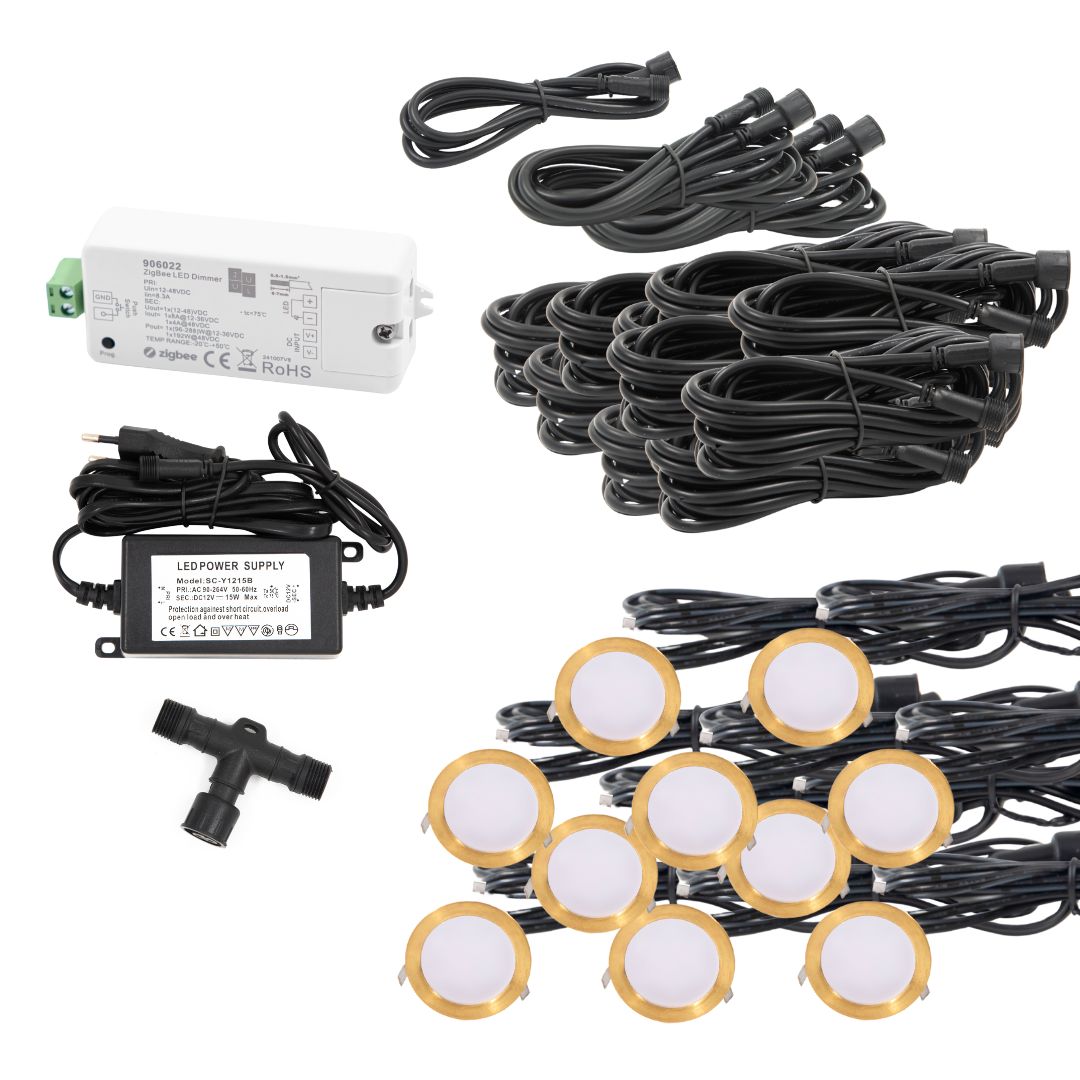 Indbygningsspot samlet kit/Zigbee - Cosmos i messing - 10 stk