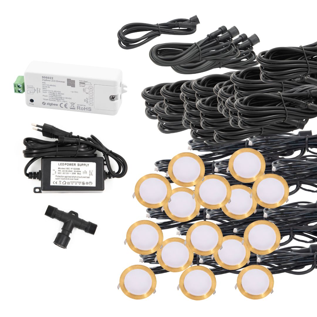 Indbygningsspot samlet kit/Zigbee - Cosmos i messing - 15 stk