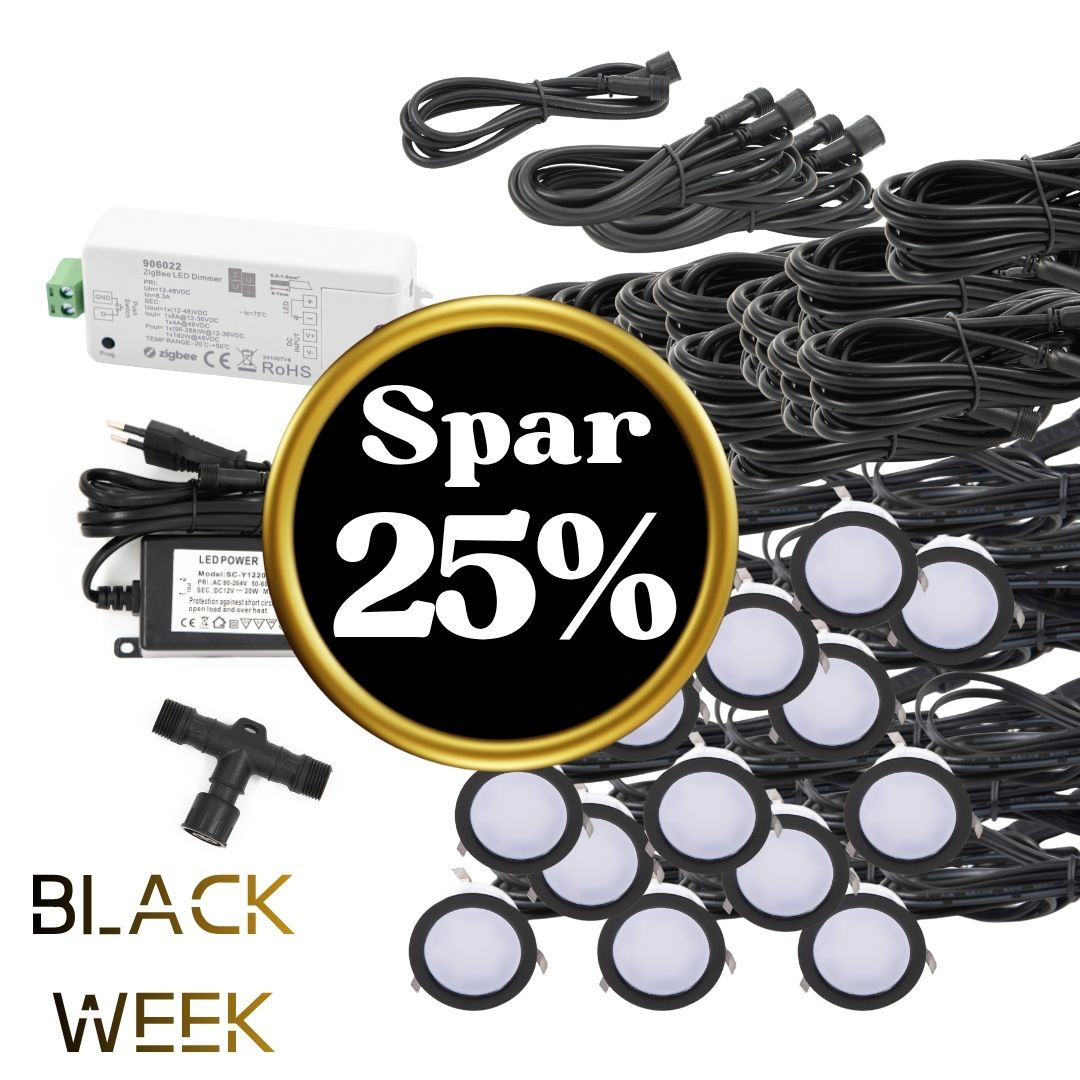 BLACK WEEK - Indbygningsspot samlet kit/Zigbee - Cosmos i sort - 15 stk
