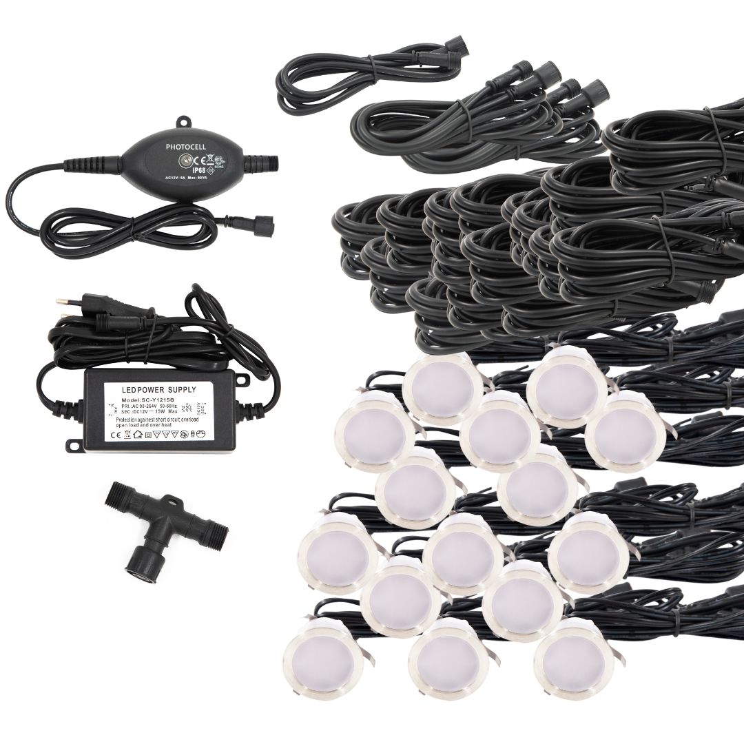 Indbygningsspot samlet kit/Skumringsrelæ - Cosmos i rustfrit stål - 15 stk