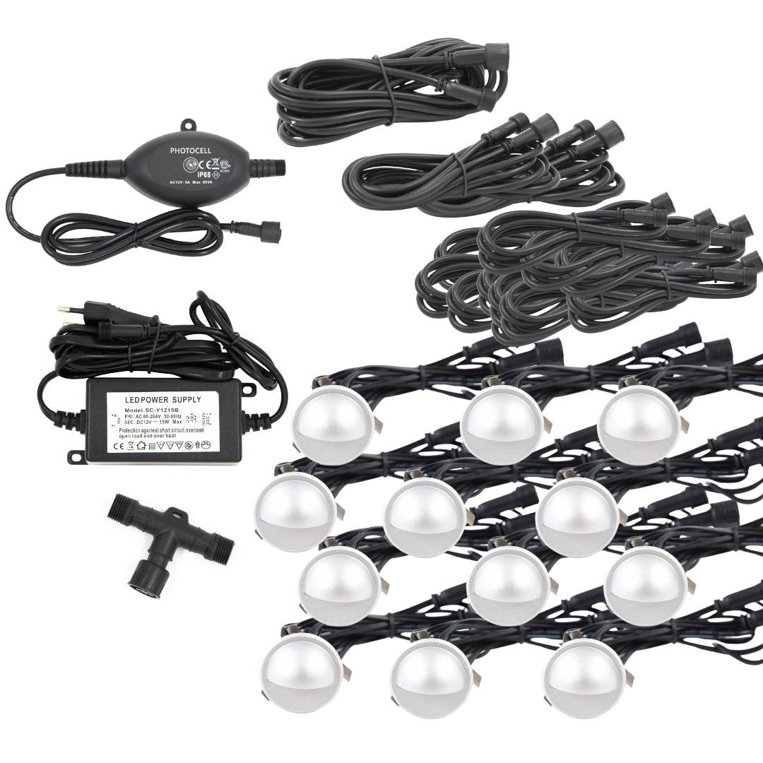 Indbygningsspot samlet kit/Skumringsrelæ - Saga i sølvfarvet look - 12 stk