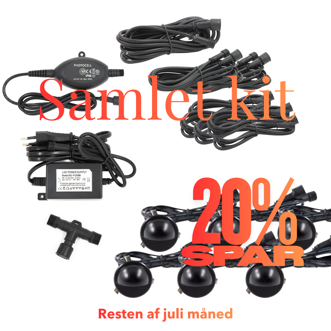 Saga i sort - 6 stk Indbygningsspot samlet kit/Skumringsrelæ