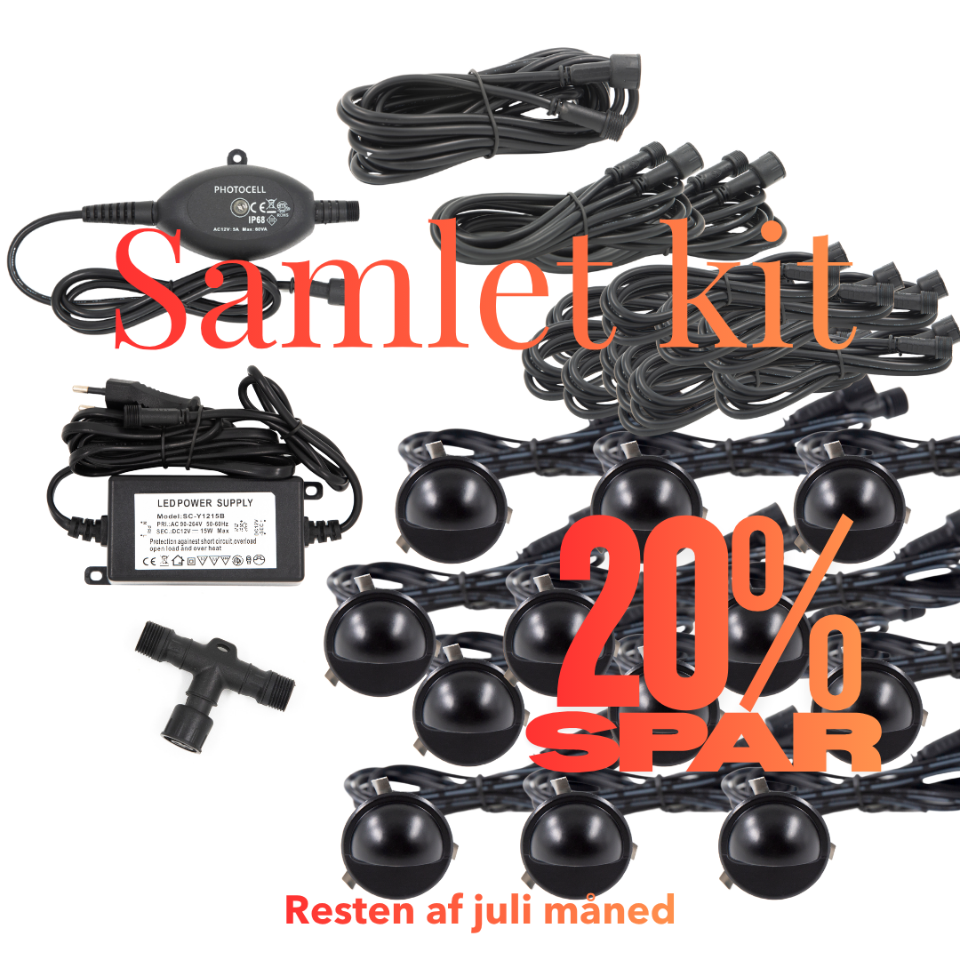 Saga i sort - 12 stk Indbygningsspot samlet kit/Skumringsrelæ