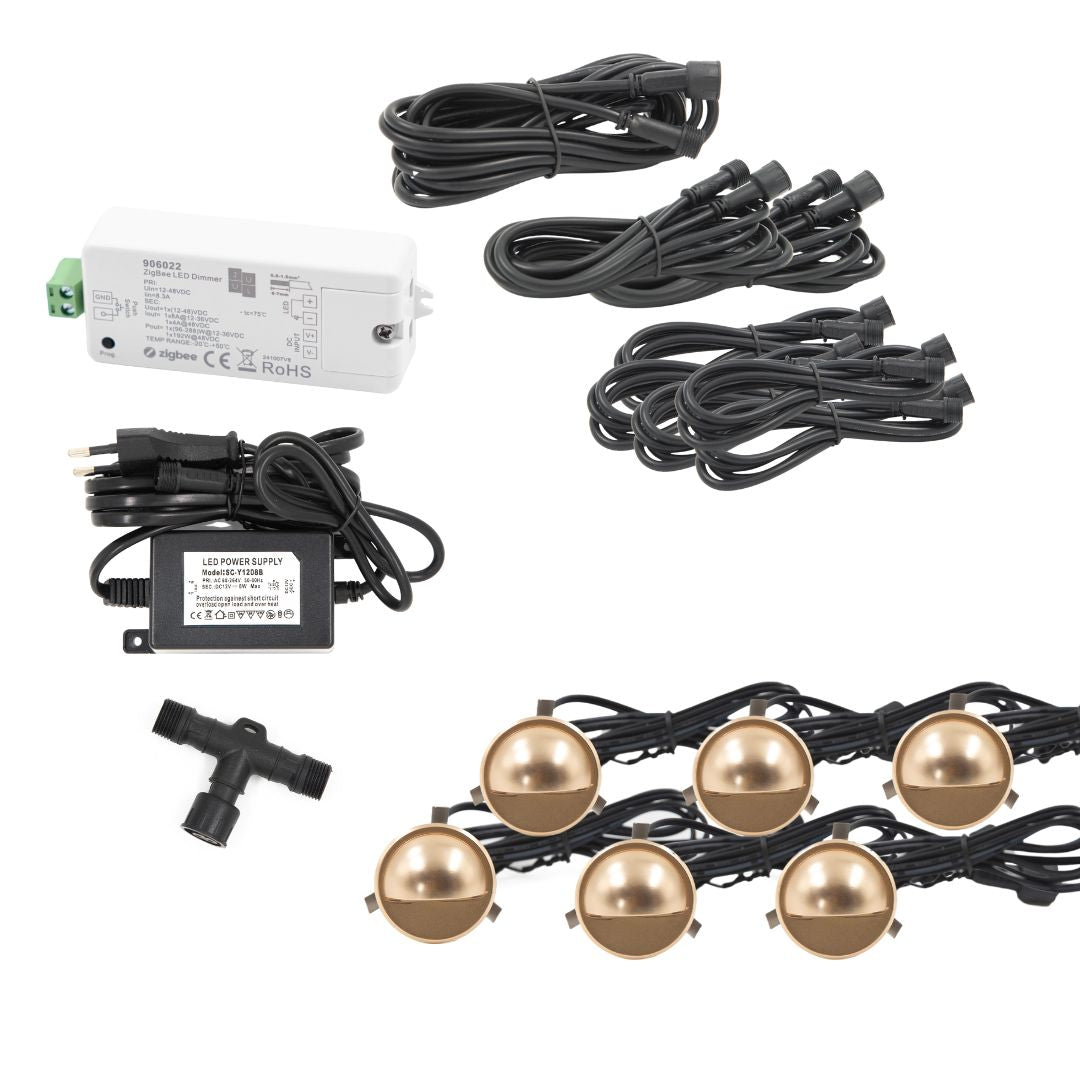 Indbygningsspot samlet kit/Zigbee - Saga i messing look - 6 stk