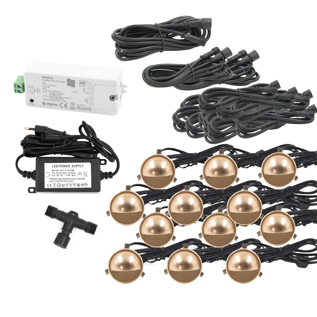 Indbygningsspot samlet kit/Zigbee - Saga i messing look - 12 stk