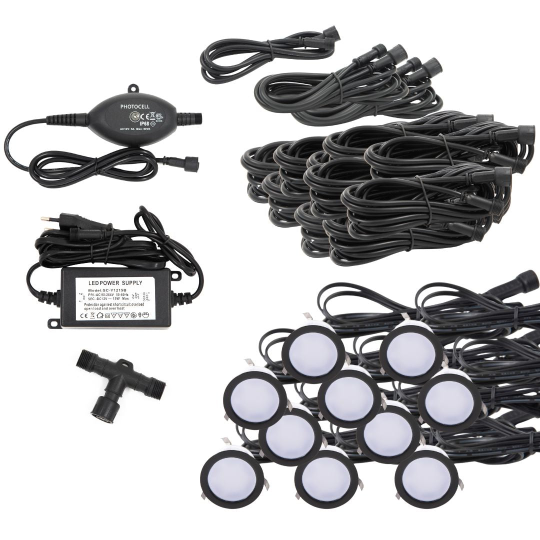 Cosmos i sort - 10 stk Indbygningsspot samlet kit/Skumringsrelæ -