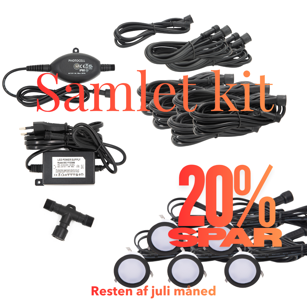 Cosmos i sort - 5 stk Indbygningsspot samlet kit/Skumringsrelæ -