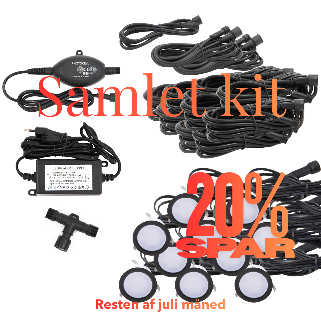 Cosmos i sort - 10 stk Indbygningsspot samlet kit/Skumringsrelæ -