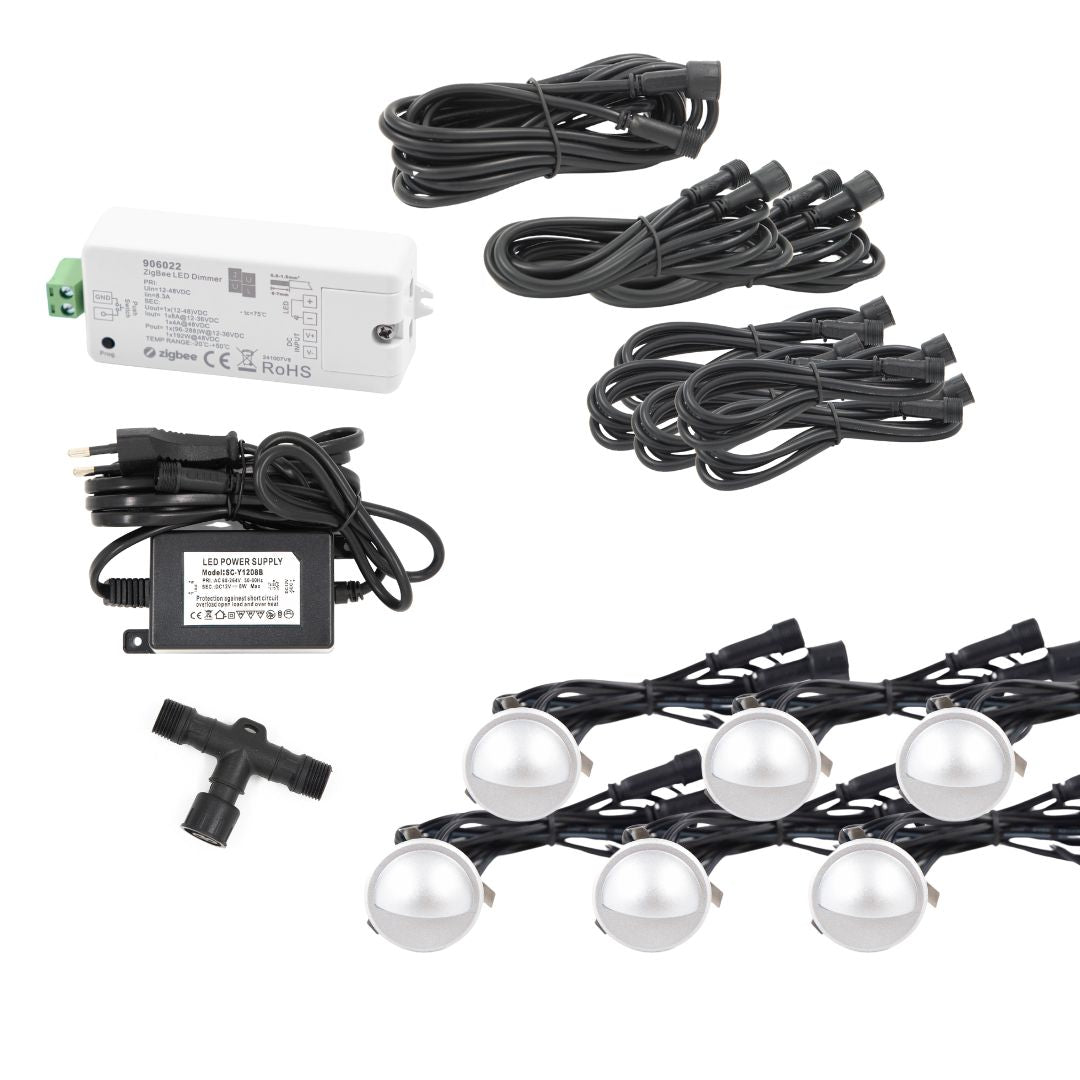 Saga i sølvfarvet look - 6 stk Indbygningsspot samlet kit/Zigbee