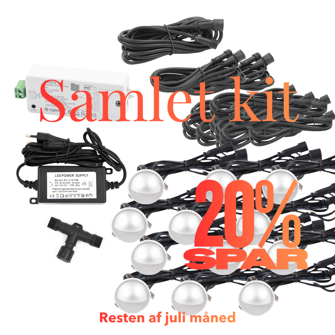 Saga i sølvfarvet look - 12 stk Indbygningsspot samlet kit/Zigbee