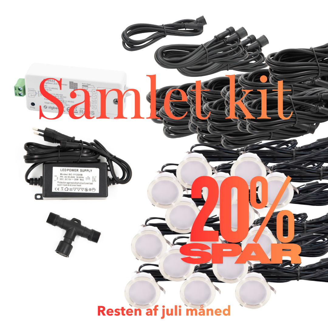 Cosmos i rustfrit stål - 15 stk Indbygningsspot samlet kit/Zigbee -