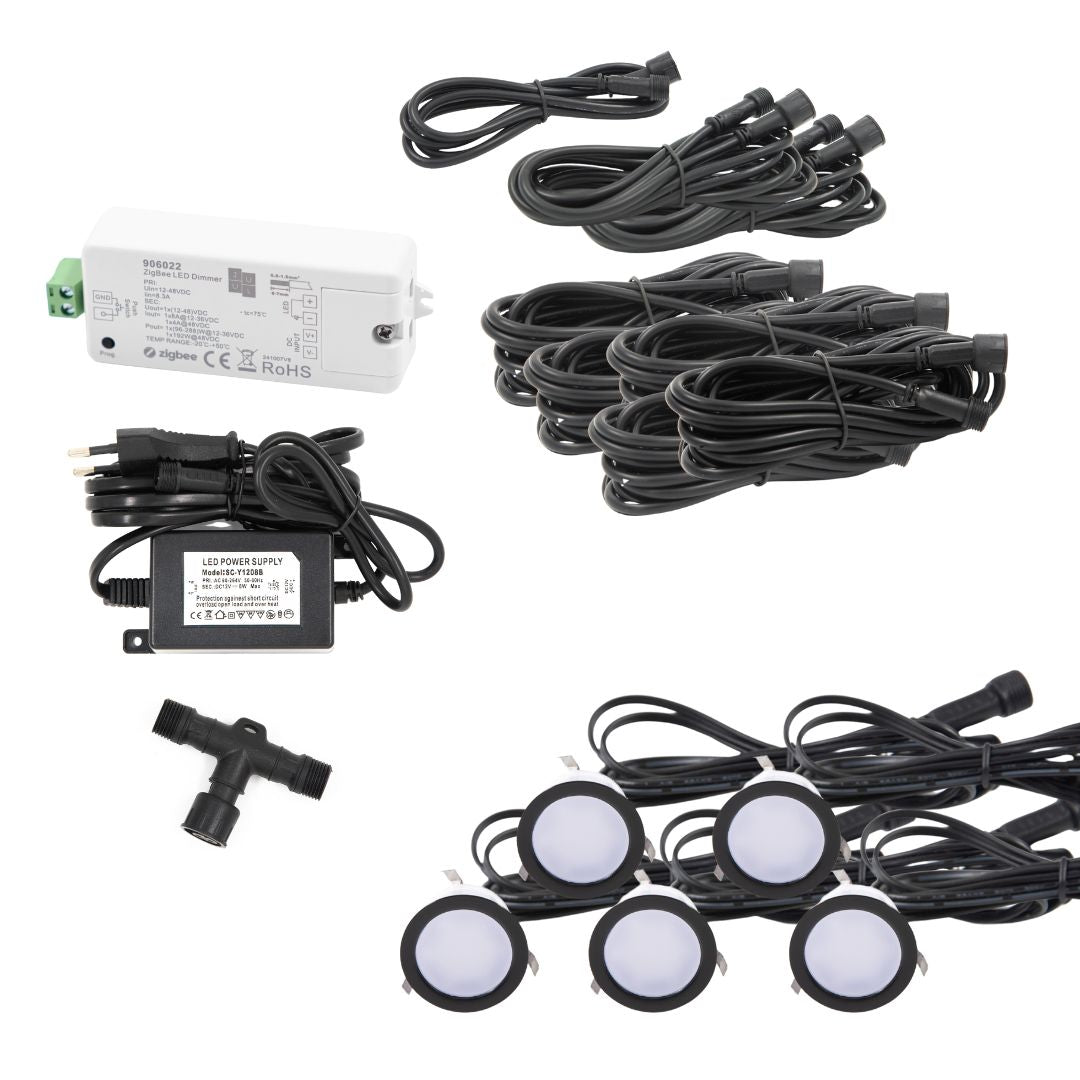 Indbygningsspot samlet kit/Zigbee - Cosmos i sort - 5 stk