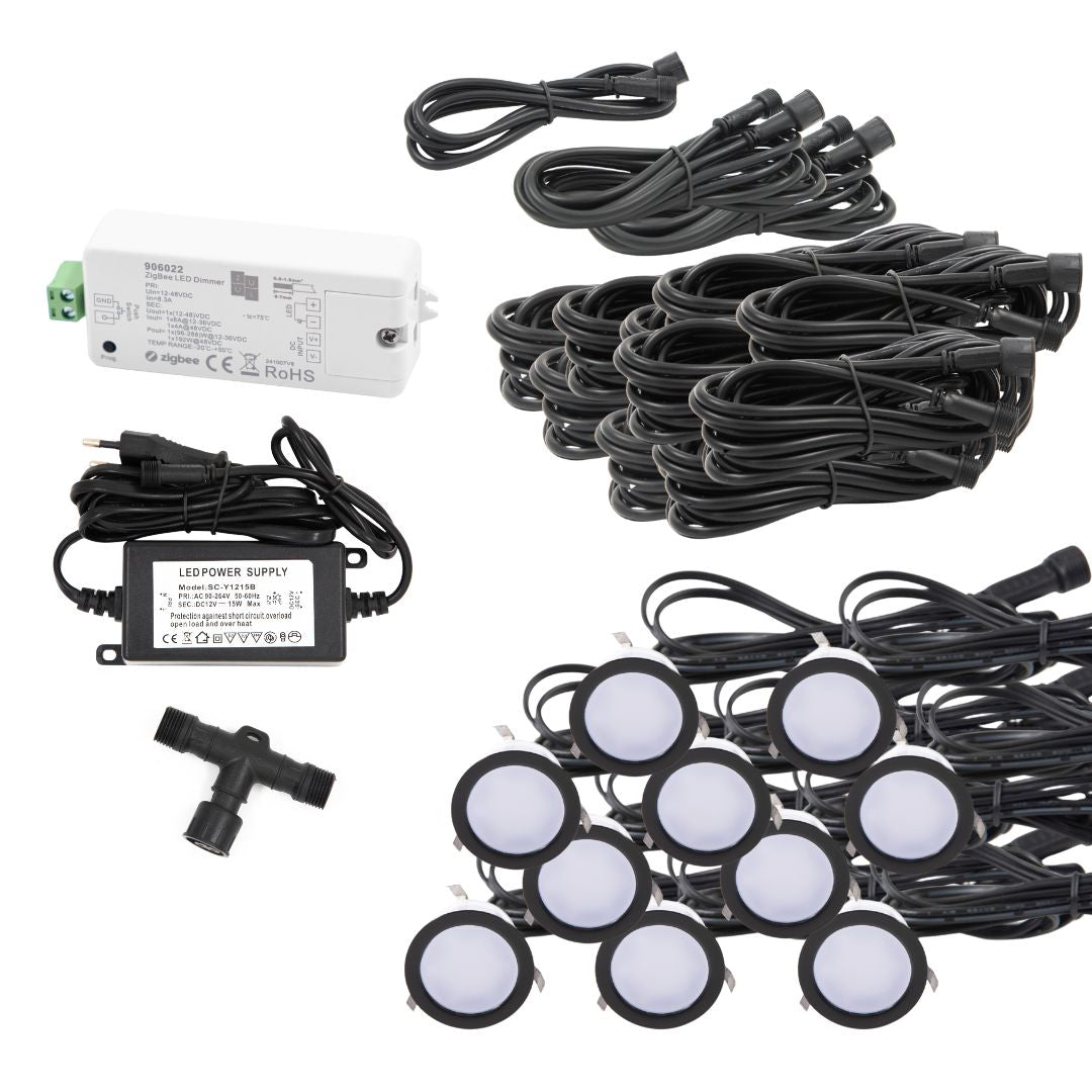 Indbygningsspot samlet kit/Zigbee - Cosmos i sort - 10 stk