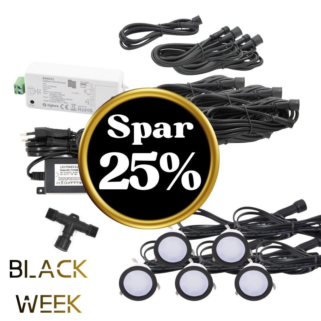 BLACK WEEK - Indbygningsspot samlet kit/Zigbee - Cosmos i sort - 5 stk