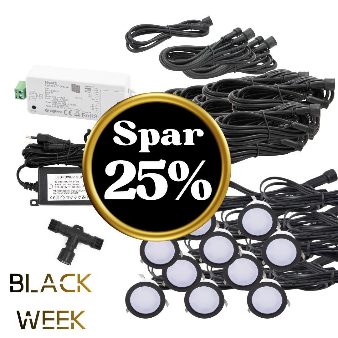 BLACK WEEK - Indbygningsspot samlet kit/Zigbee - Cosmos i sort - 10 stk