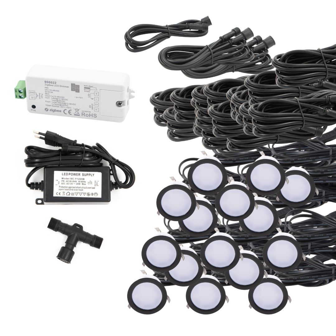 Indbygningsspot samlet kit/Zigbee - Cosmos i sort - 15 stk
