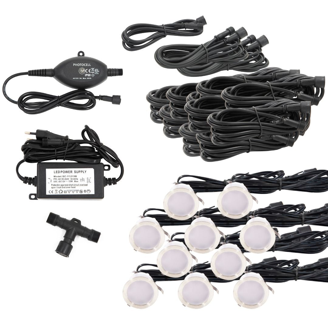 Indbygningsspot samlet kit/Skumringsrelæ - Cosmos i rustfrit stål - 10 stk