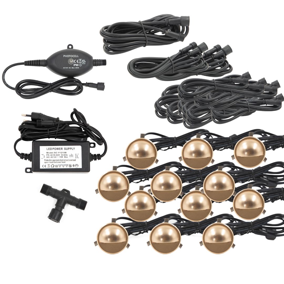 Indbygningsspot samlet kit/Skumringsrelæ - Saga i messing look - 12 stk