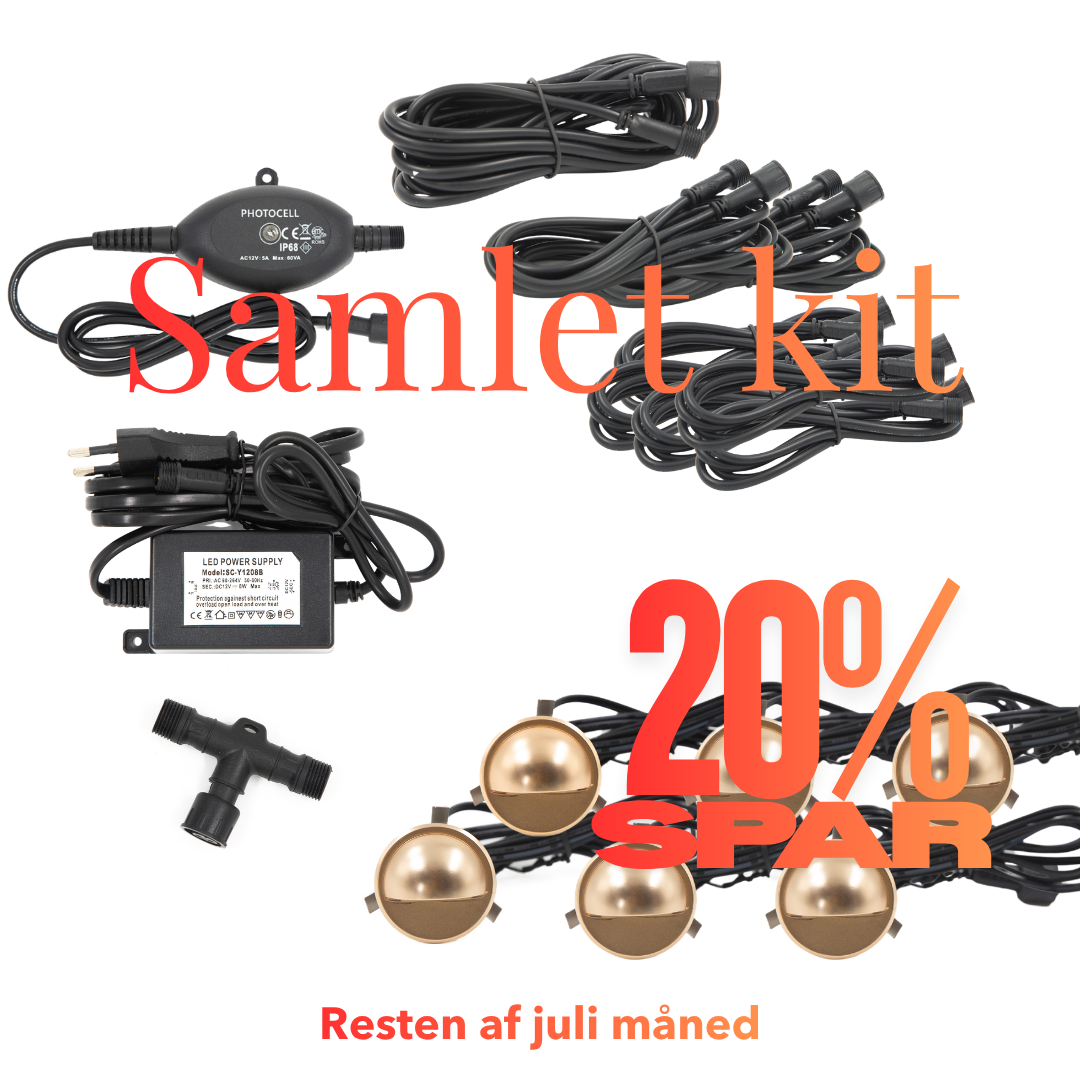 Saga i messing look - 6 stk Indbygningsspot samlet kit/Skumringsrelæ