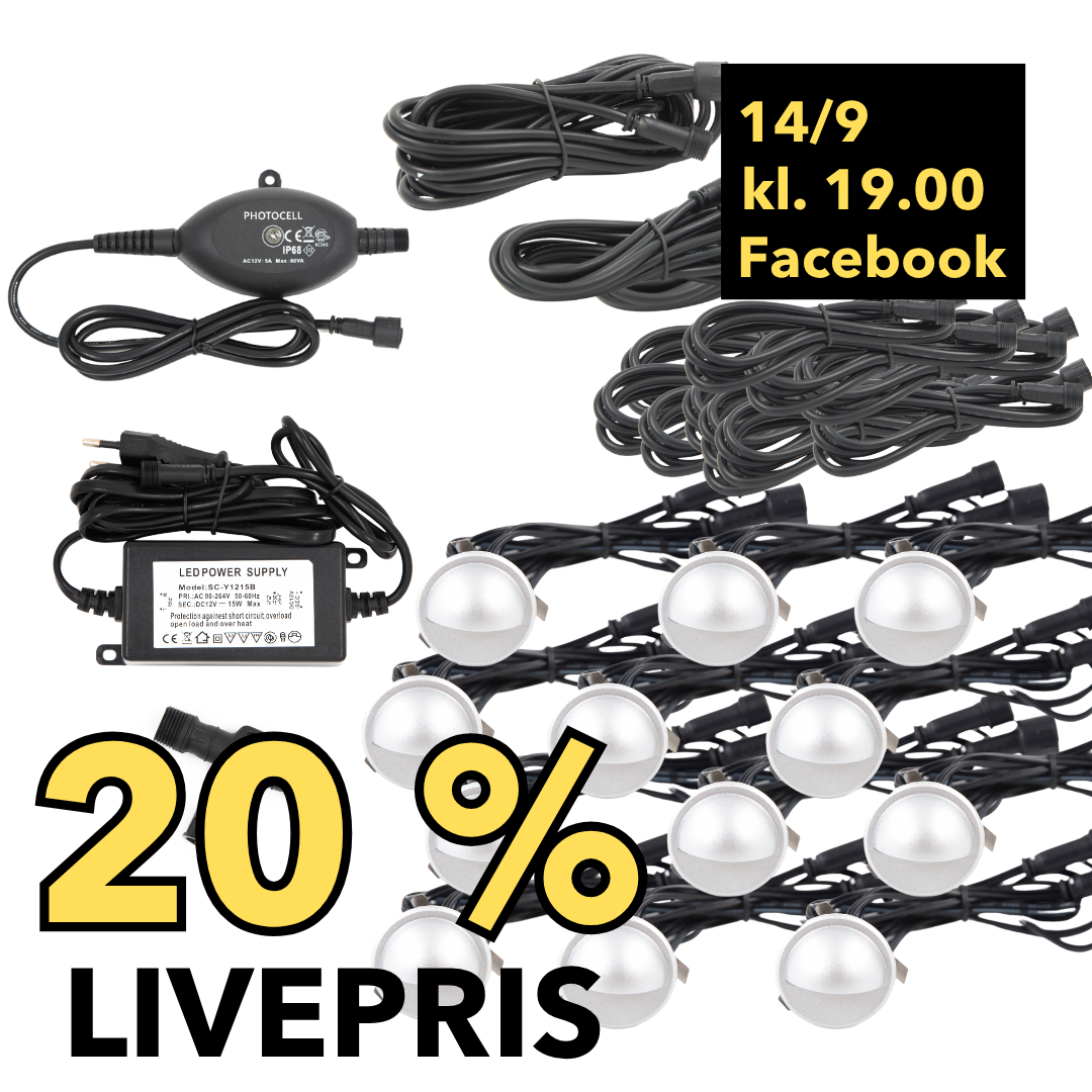 LIVESALG Samlet Kit Saga 12 stk / tilbehør-skumringsrelæ / Sølvfarvet look