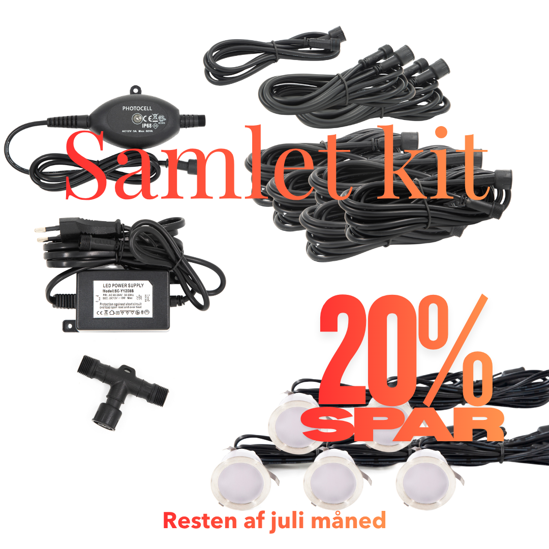 Cosmos i rustfrit stål - 5 stk Indbygningsspot samlet kit/Skumringsrelæ -