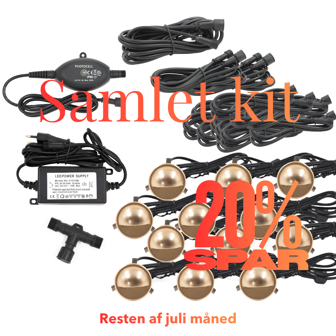 Saga i messing look - 12 stk Indbygningsspot samlet kit/Skumringsrelæ
