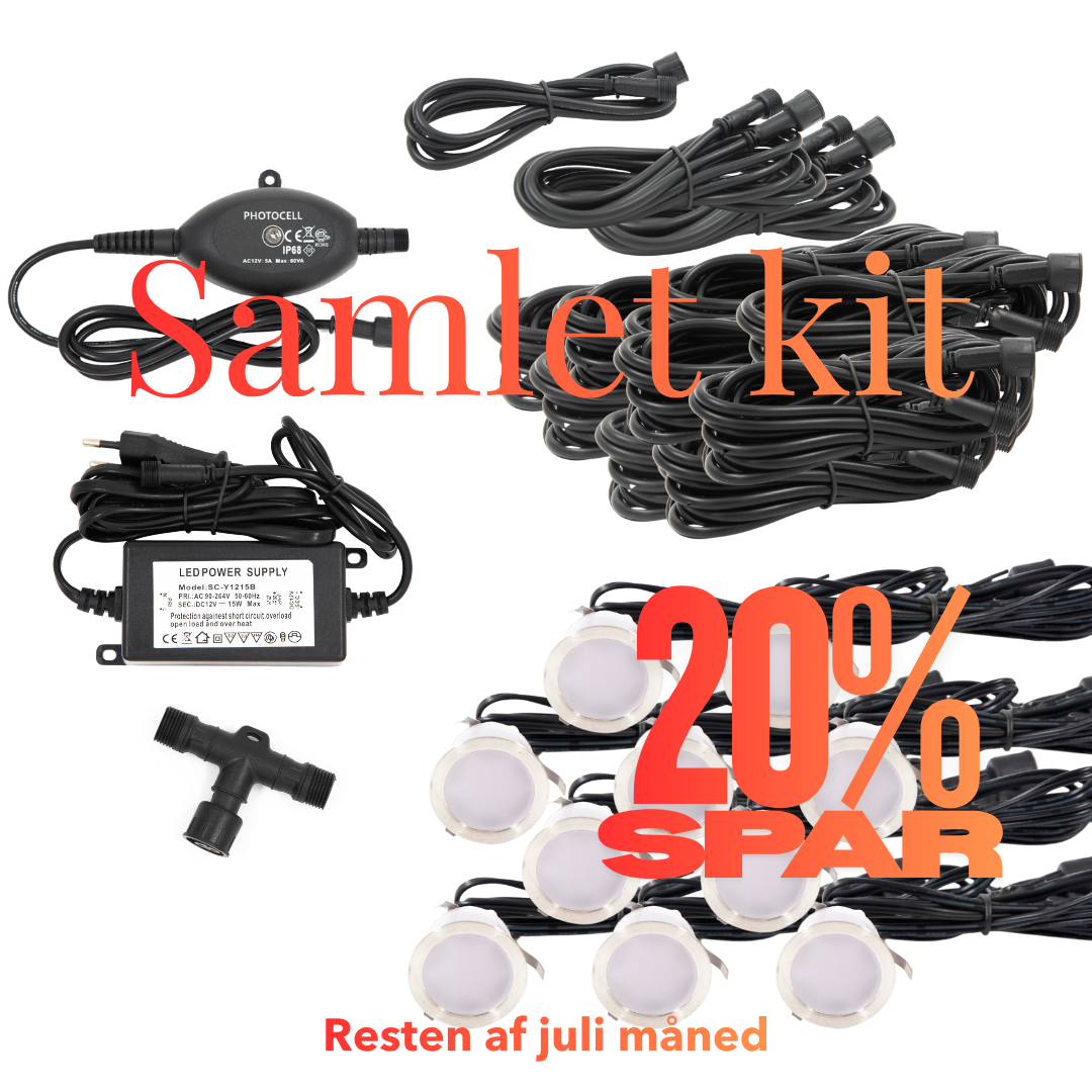 Cosmos i rustfrit stål - 10 stk indbygningsspot samlet kit/Skumringsrelæ