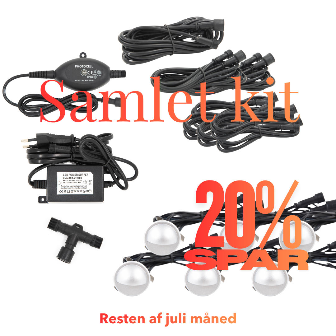 Saga i sølvfarvet look - 6 stk Indbygningsspot samlet kit/Skumringsrelæ