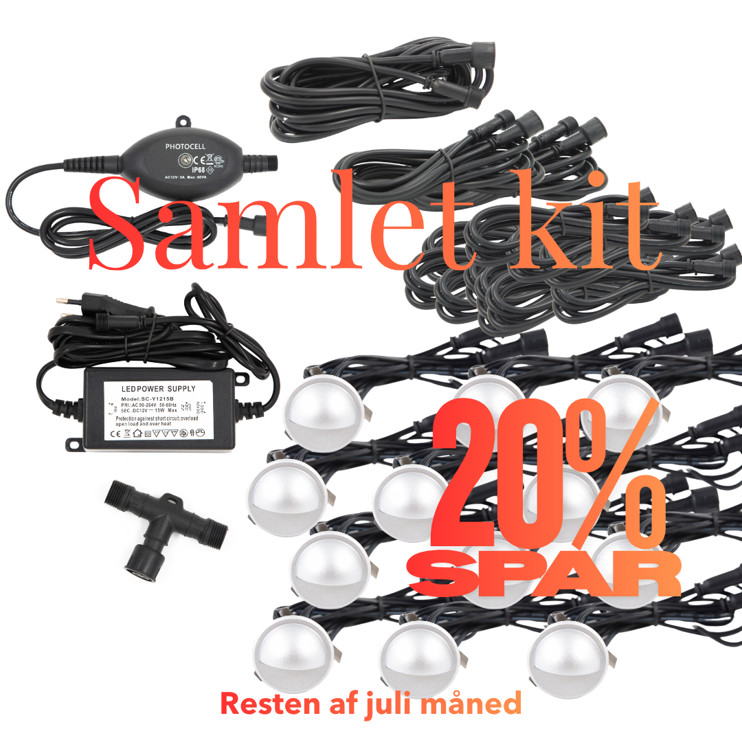 Saga i sølvfarvet look - 12 stk Indbygningsspot samlet kit/Skumringsrelæ