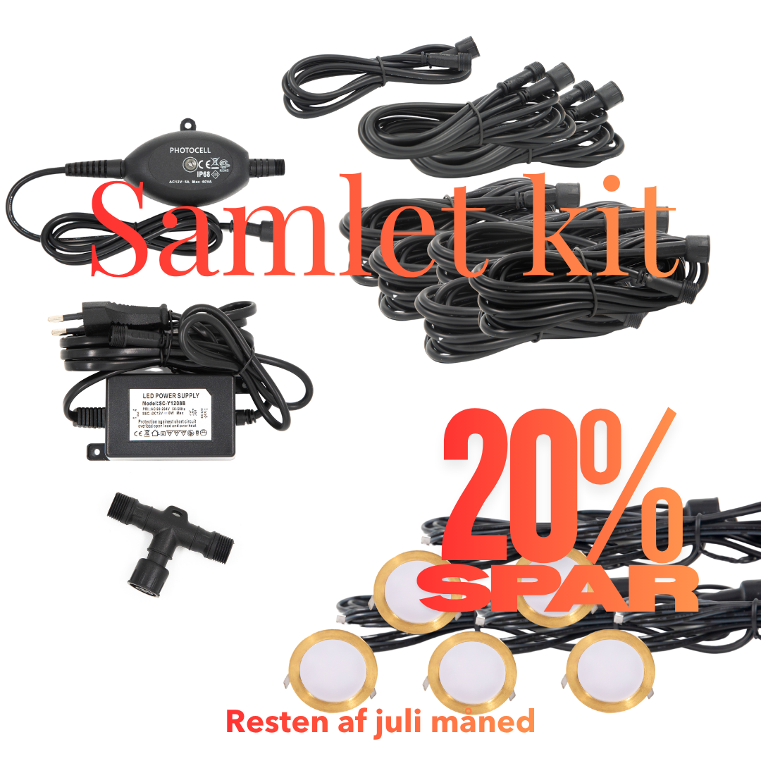 Cosmos i messing - 5 stk Indbygningsspot samlet kit/Skumringsrelæ -