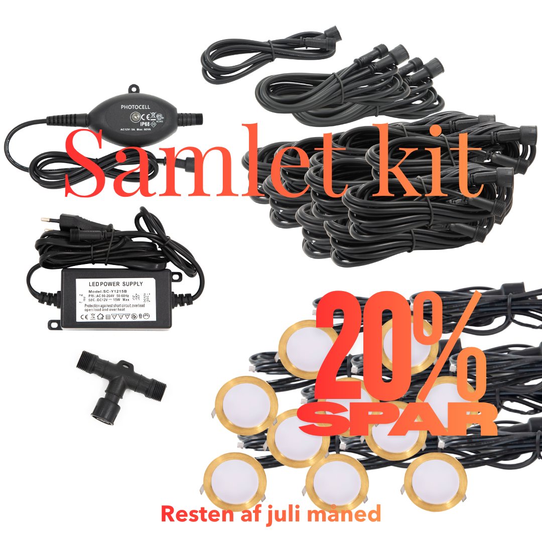 Cosmos i messing - 10 stk Indbygningsspot samlet kit/Skumringsrelæ -