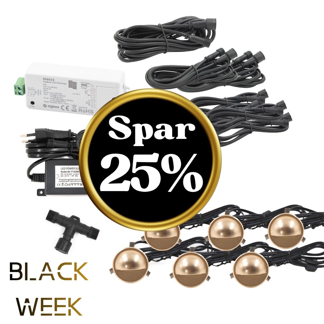 BLACK WEEK - Indbygningsspot samlet kit/Zigbee - Saga i messing look - 6 stk