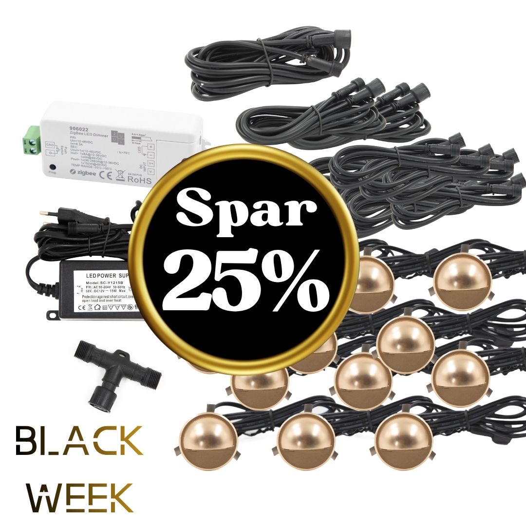 BLACK WEEK - Indbygningsspot samlet kit/Zigbee - Saga i messing look - 12 stk